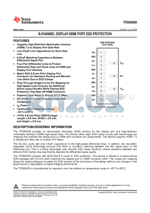 TPD8S009 datasheet - 8-CHANNEL DISPLAY/HDMI PORT ESD PROTECTION