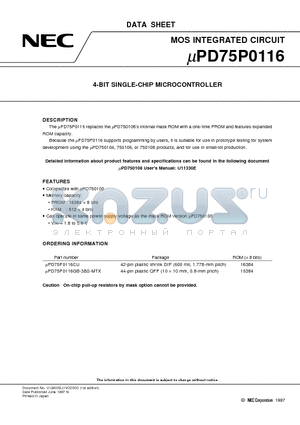 UPD75P0116CU datasheet - 4-BIT SINGLE-CHIP MICROCONTROLLER