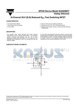 SI4362BDY datasheet - N-Channel 30-V (D-S) Reduced Qgd, Fast Switching WFET