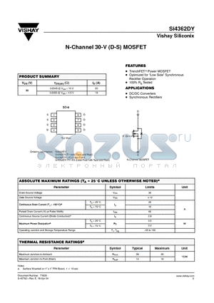 SI4362DY-T1 datasheet - N-Channel 30-V (D-S) MOSFET