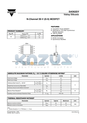 SI4362DY datasheet - N-Channel 30-V (D-S) MOSFET
