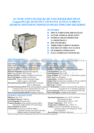 TPDC250P-48B-490 datasheet - 36-72VDC INPUT RANGE DC-DC CONVERTER HOT-SWAP CompactPCI QUAD OUTPUT 250 WATTS ACTIVE CURRENT SHARING SWITCHING POWER SUPPLIES TPDC250P-48B SERIES