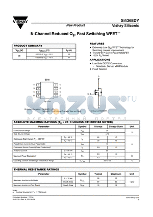 SI4368DY datasheet - N-Channel Reduced Qg, Fast Switching WFET