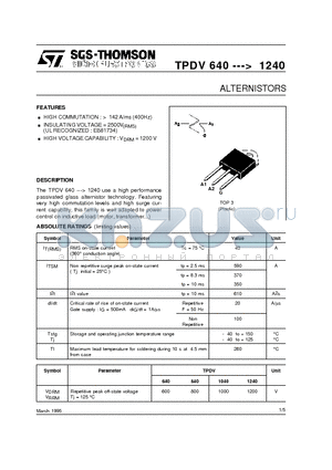 TPDV1040 datasheet - ALTERNISTORS