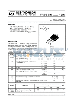 TPDV1225 datasheet - ALTERNISTORS