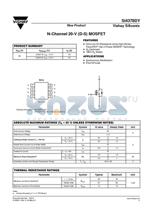 SI4378DY-E3 datasheet - N-Channel 20-V (D-S) MOSFET