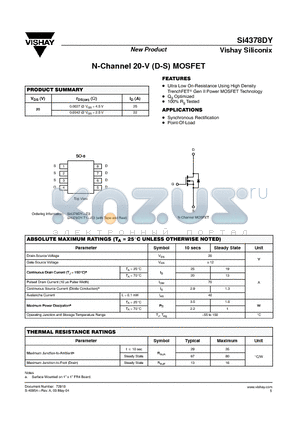 SI4378DY-T1-E3 datasheet - N-Channel 20-V (D-S) MOSFET