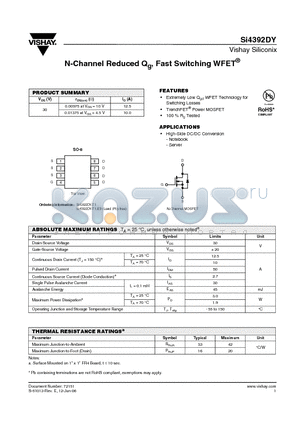 SI4392DY_06 datasheet - N-Channel Reduced Qg, Fast Switching WFET^