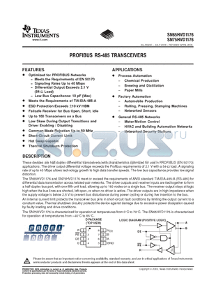 SN75HVD1176D datasheet - PROFIBUS RS-485 TRANSCEIVERS