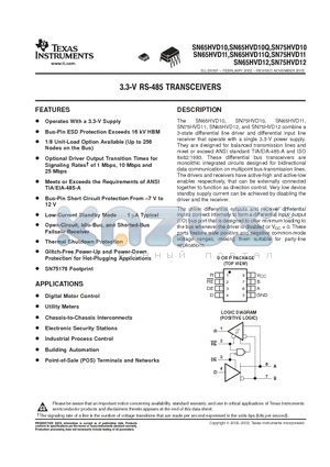 SN75HVD10D datasheet - 3.3V RS 485 TRANSCEIVERS