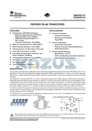 SN75HVD1176 datasheet - PROFIBUS RS-485 TRANSCEIVERS