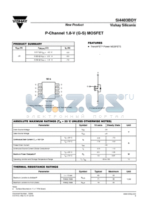 SI4403BDY-T1 datasheet - P-Channel 1.8-V (G-S) MOSFET