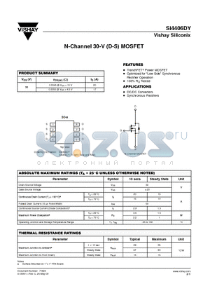 SI4406DY datasheet - N-Channel 30-V (D-S) MOSFET