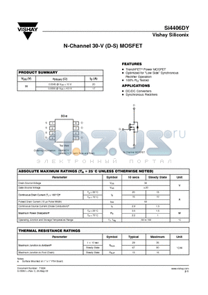 SI4406DY-T1 datasheet - N-Channel 30-V (D-S) MOSFET