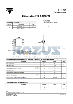 SI4410DY datasheet - N-Channel 30-V (D-S) MOSFET