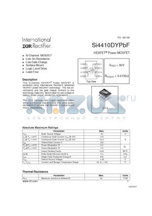 SI4410DYPBF datasheet - HEXFET^Power MOSFET