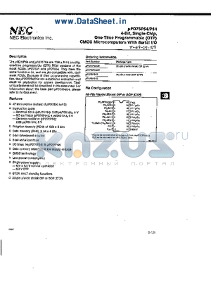 UPD75P54 datasheet - 4-Bit, Single-Chip, One-Time Programmable (OTP) CMOS Microcomputers With Serial I/O