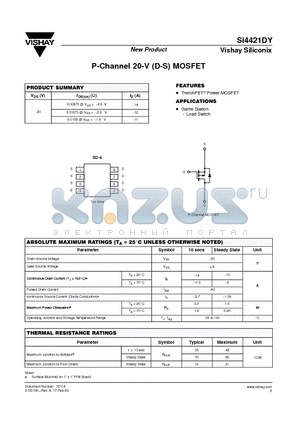 SI4421DY datasheet - P-Channel 20-V (D-S) MOSFET