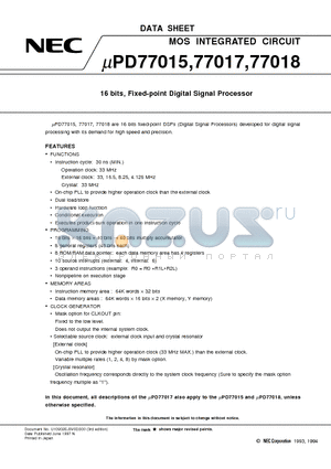 UPD77015 datasheet - 16 bits, Fixed-point Digital Signal Processor