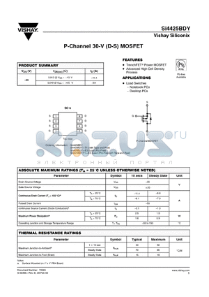 SI4425BDY-T1 datasheet - P-Channel 30-V (D-S) MOSFET