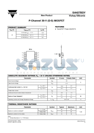 SI4427BDY-T1 datasheet - P-Channel 30-V (D-S) MOSFET