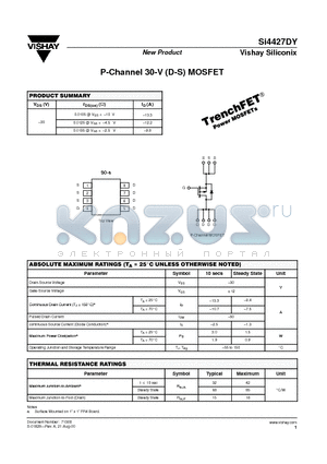 SI4427DY datasheet - P-Channel 30-V (D-S) MOSFET