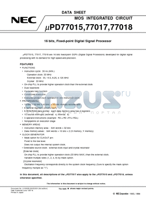 UPD77017 datasheet - 16 bits, Fixed-point Digital Signal Processor