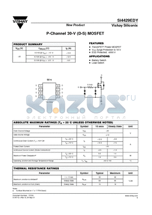 SI4429EDY datasheet - P-Channel 30-V (D-S) MOSFET