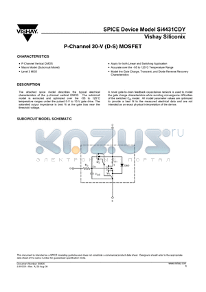 SI4431CDY datasheet - P-Channel 30-V (D-S) MOSFET