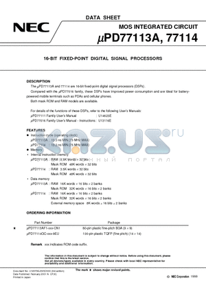 UPD77113A datasheet - MOS INTEGRATED CIRCUIT