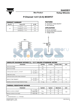 SI4433DY datasheet - P-Channel 1.8-V (G-S) MOSFET
