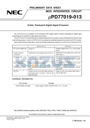 UPD77019GC-013-9EU datasheet - 16 bits, Fixed-point Digital Signal Processor