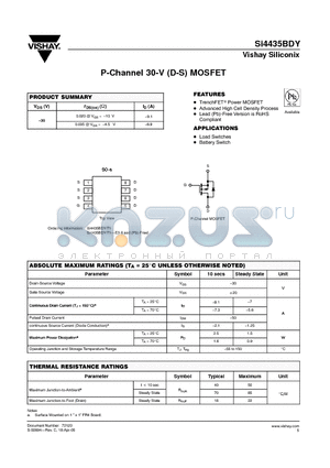 SI4435BDY datasheet - P-Channel 30-V (D-S) MOSFET