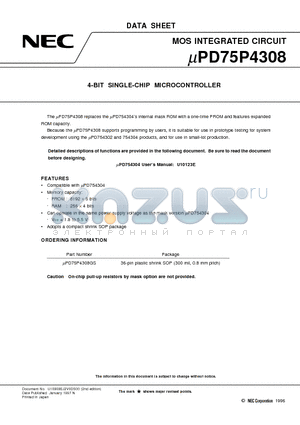 UPD75P4308GS datasheet - 4-BIT SINGLE-CHIP MICROCONTROLLER