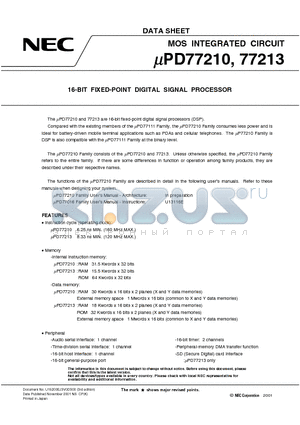 UPD77213F1-XXX-DA2 datasheet - 16-BIT FIXED-POINT DIGITAL SIGNAL PROCESSOR