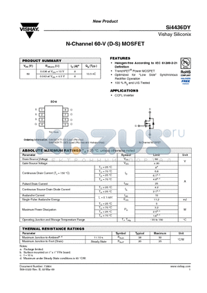 SI4436DY-T1-E3 datasheet - N-Channel 60-V (D-S) MOSFET