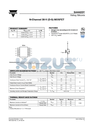 SI4442DY datasheet - N-Channel 30-V (D-S) MOSFET