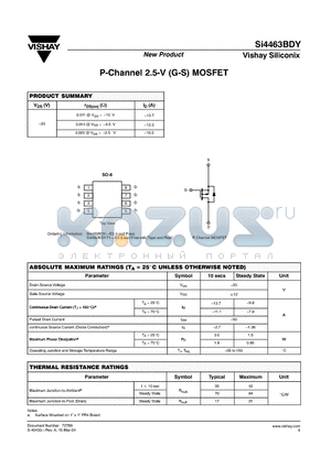 SI4463BDY datasheet - P-Channel 2.5-V (G-S) MOSFET
