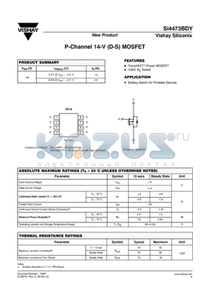 SI4473BDY-E3 datasheet - P-Channel 14-V (D-S) MOSFET