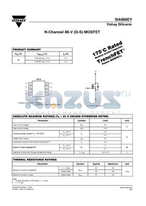 SI4480EY datasheet - N-Channel 80-V (D-S) MOSFET