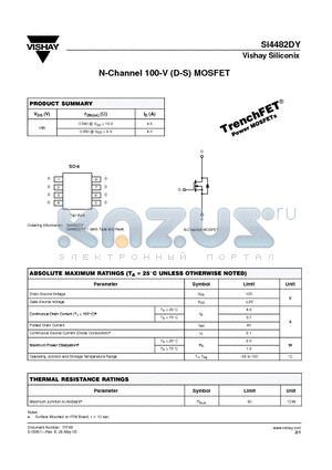 SI4482DY datasheet - N-Channel 100-V (D-S) MOSFET