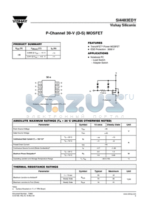 SI4483EDY datasheet - P-Channel 30-V (D-S) MOSFET
