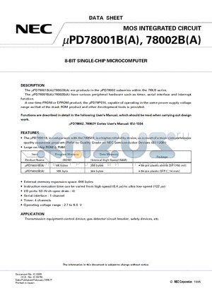 UPD78002B datasheet - 8-BIT SINGLE-CHIP MICROCOMPUTER