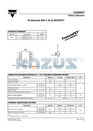 SI4490DY-T1 datasheet - N-Channel 200-V (D-S) MOSFET