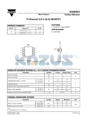 SI4493DY datasheet - P-Channel 2.5-V (G-S) MOSFET