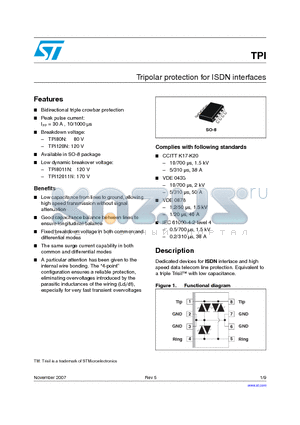 TPI12011N datasheet - TRIPOLAR PROTECTION FOR ISDN INTERFACES