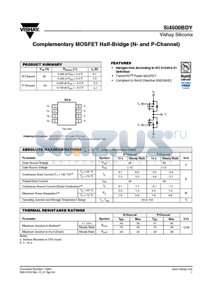 SI4500BDY datasheet - Complementary MOSFET Half-Bridge (N- and P-Channel)