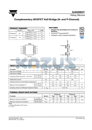 SI4500BDY-T1-E3 datasheet - Complementary MOSFET Half-Bridge (N- and P-Channel)