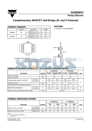 SI4500BDY datasheet - Complementary MOSFET Half-Bridge (N- and P-Channel)