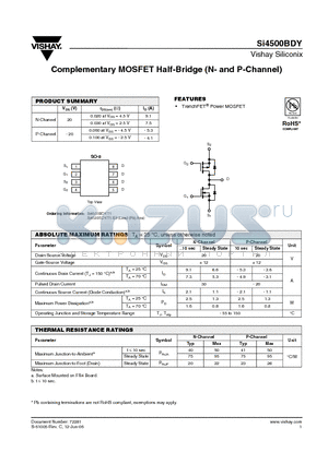 SI4500BDY datasheet - Complementary MOSFET Half-Bridge (N- and P-Channel)